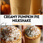 A frosty Pumpkin Pie Milkshake topped with whipped cream and cinnamon, capturing cozy Fall Flavors. 26